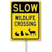Slow Wildlife Crossing Sign With Stake For Neighborhoods Yard Farm Aluminium Caution 8x12inch Farm Decorations Yard Lawn Walkway Decorations Animal Signs